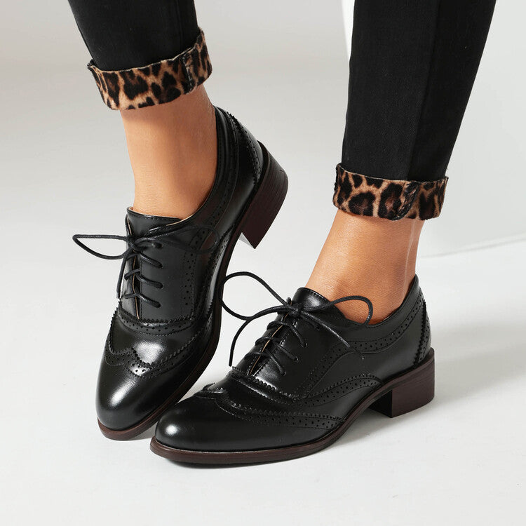 Women's Lace Up Brogues Low Heel Oxford Shoes