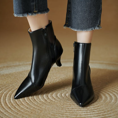 Women's Patchwork Pointed Toe Hoof Heel Ankle Boots