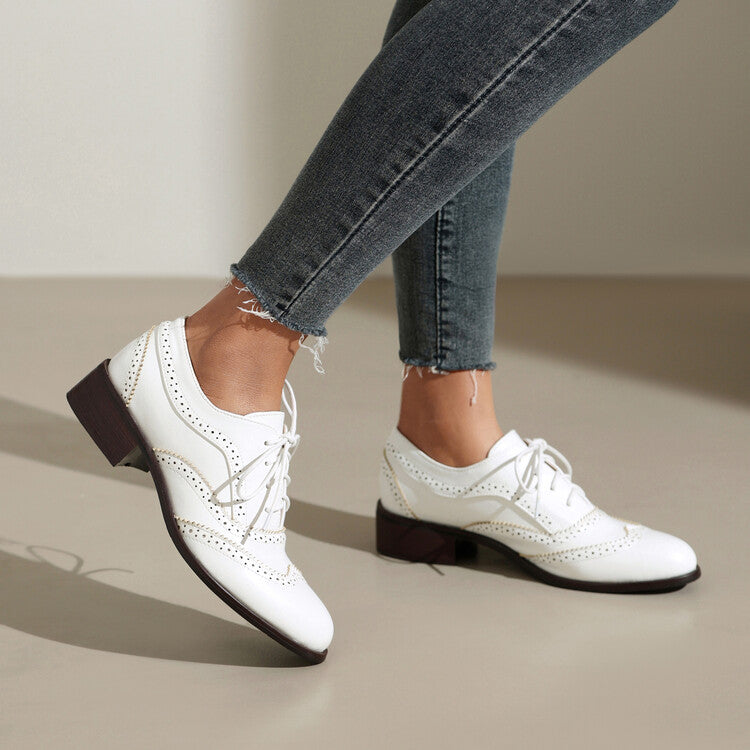 Women's Lace Up Brogues Low Heel Oxford Shoes