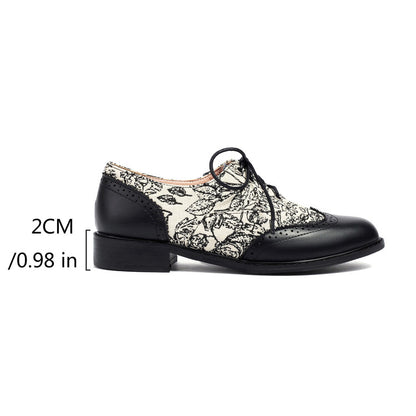 Women's Printed Lace-Up Round Toe Low Heel Oxfords Brogues Shoes