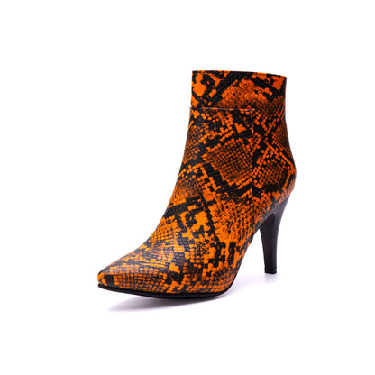 Women's Snake Pattern Spike Heel Ankle Boots