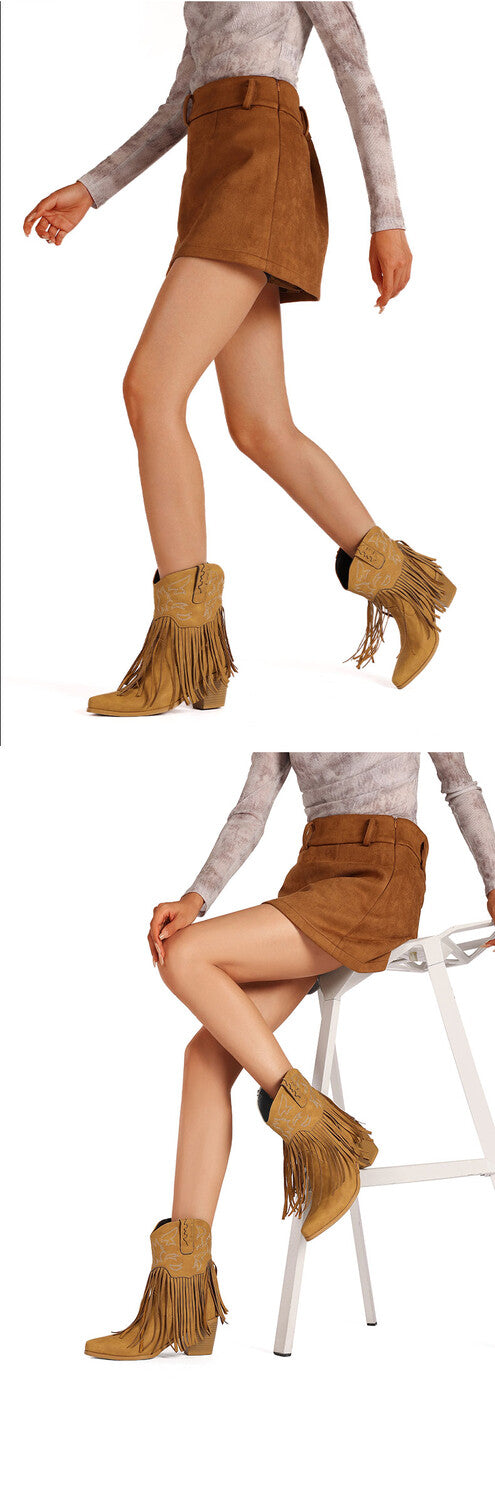 Women's Tassel Block Heel Western Boots