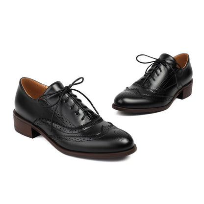 Women's Tie Up Brogue Low Heel Oxford Shoes