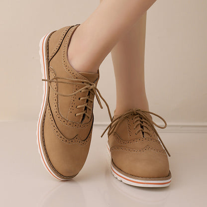 Women's Lace-Up Round Toe Flat Oxfords Brogues Shoes