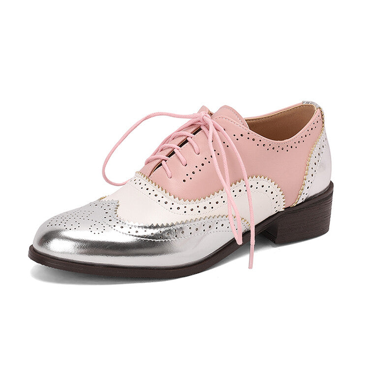 Women's Square Toe Mixcolor Square Heel Brogues Oxfords Shoes