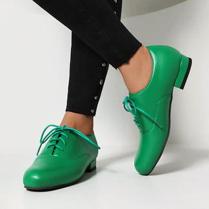 Women's Lace-Up Square Toe Low Heel Oxfords Shoes