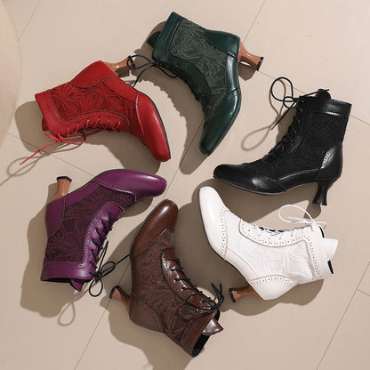 Women's Lace Up High Heel Ankle Boots