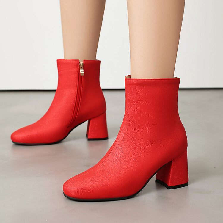 Women's Square Toe Block Heel Ankle Boots