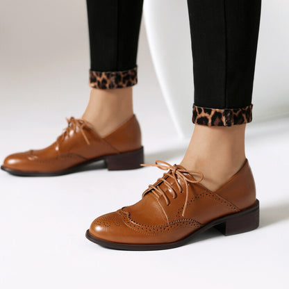 Women's Tie Brogue Low Heel Derby Shoes