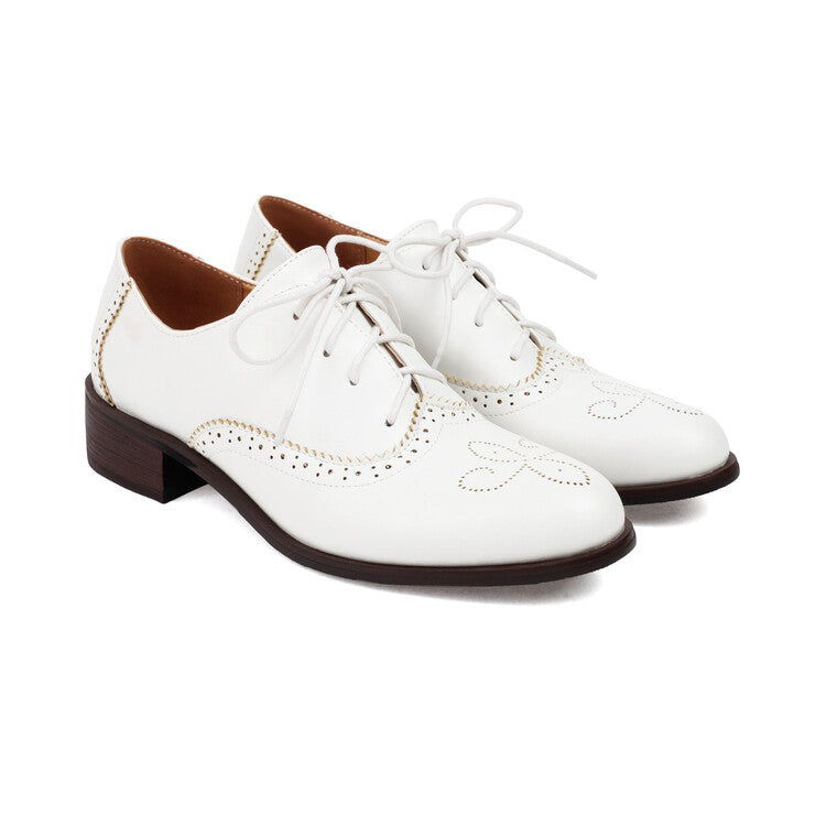 Women's Tie Up Brogue Low Heel Oxford Shoes