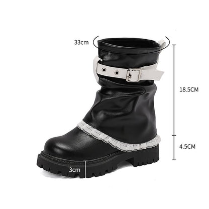 Women's Lace Buckle Strap Flats Short Boots