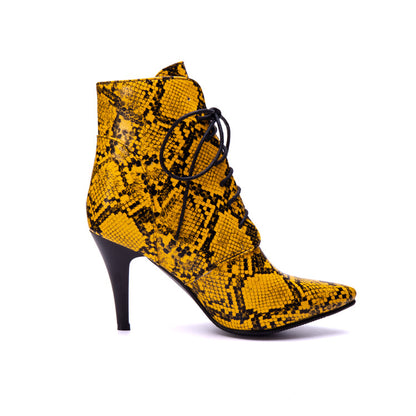 Women's Snake Pattern Lace-Up Spike Heel Ankle Boots