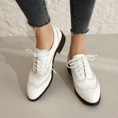 Women's Brogue Low Heel Lace Up Oxford Shoes