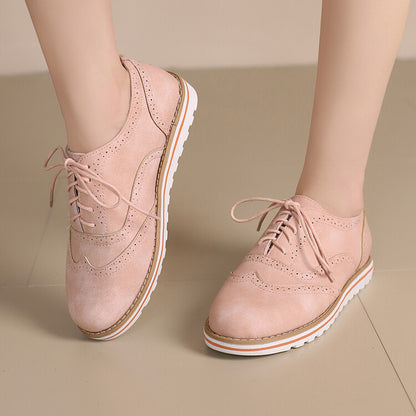 Women's Lace-Up Round Toe Flat Oxfords Brogues Shoes