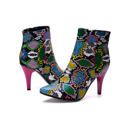 Women's Snake Pattern Spike Heel Ankle Boots