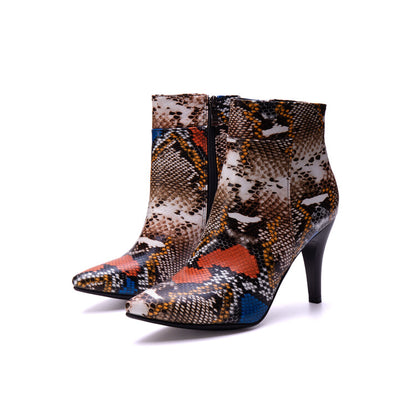 Women's Snake Pattern Spike Heel Ankle Boots