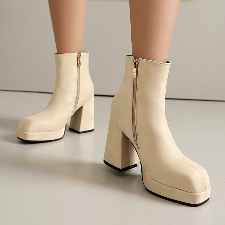 Women's Square Heel Platform Short Boots