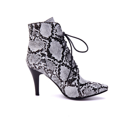 Women's Snake Pattern Lace-Up Spike Heel Ankle Boots