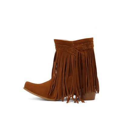 Women's Tassel Block Heel Short Boots