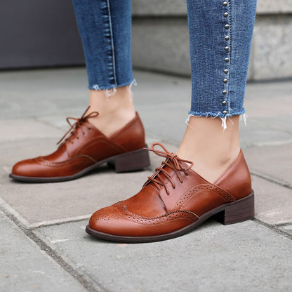 Women's Tie Brogue Low Heel Derby Shoes