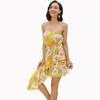 Holiday Print Irregularity Tube Top Formal Women's Dresses