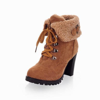 Lace Up Ankle Boots Platform High Heels Women 1746