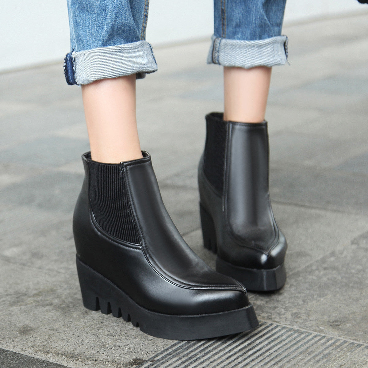 Black Wedges Boots Women Shoes Fall|Winter 11191501 – Shoeu