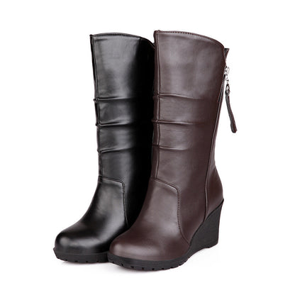 Zipper Pu Leather Wedges Boots Women 3102