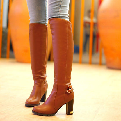 Women Pu Leather Buckle Over the Knee Boots High Heels 7285