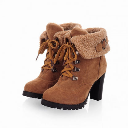 Lace Up Ankle Boots Platform High Heels Women 1746