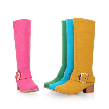 Women Knee High Boots Candy Colors High Heels Shoes Woman  3363