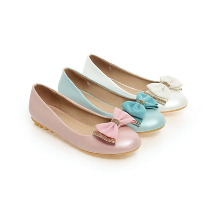 Round Toe Bow Women Flats Shoes Plus Size