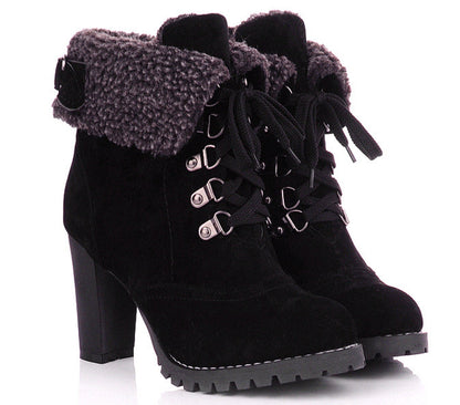 Lace Up Ankle Boots Artificial Suede Platform High Heels Shoes Woman 3325