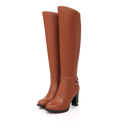 Women Pu Leather Buckle Over the Knee Boots High Heels 7285