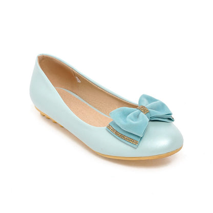 Round Toe Bow Women Flats Shoes Plus Size