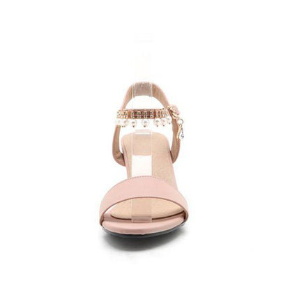 Women Rhinestone Pearl High Heel Chunky Sandals