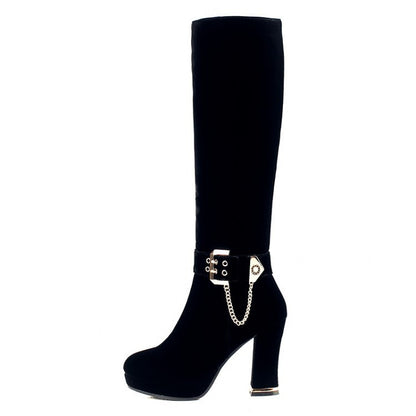 Chians Platform Knee High Boots Black Zipper High Heels Shoes Woman 3284 3284