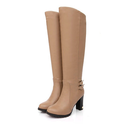 Women Pu Leather Buckle Over the Knee Boots High Heels 7285