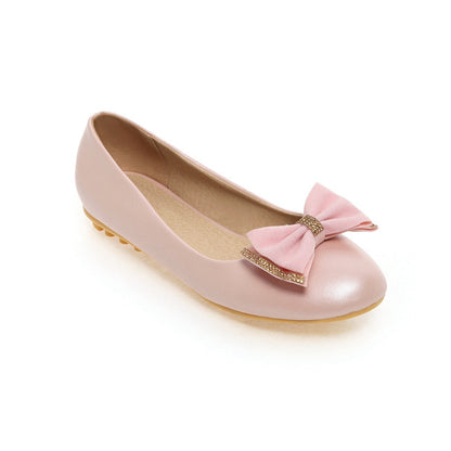 Round Toe Bow Women Flats Shoes Plus Size