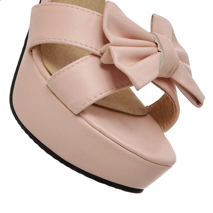 Women Sandals Bow Ankle Straps Pumps Platform High-heeled Shoes