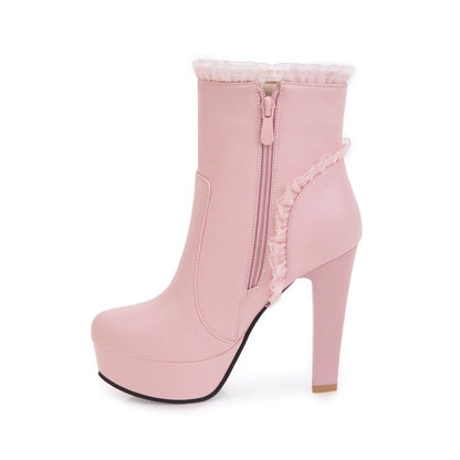 Women's Lace High Heels Short Boots