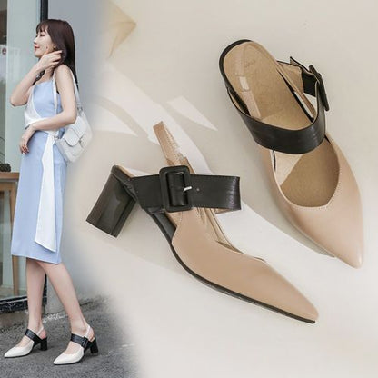 Women Slingbacks Pointed Toe High Heel Chunky Sandals