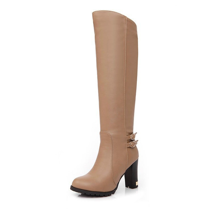 Women Pu Leather Buckle Over the Knee Boots High Heels 7285 – Shoeu