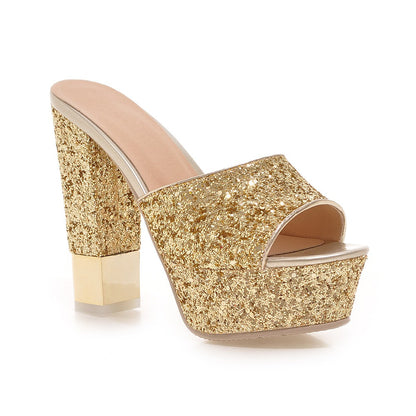 Sexy Sequin Sandals Women Pumps Platform High-heeled Shoes Woman