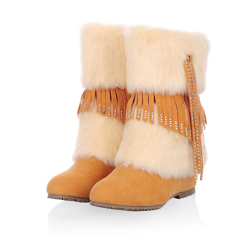 Tassel Snow Boots Suede Winter Wedges Women Shoes