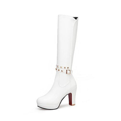 Women Rivets High Heels Knee High Boots