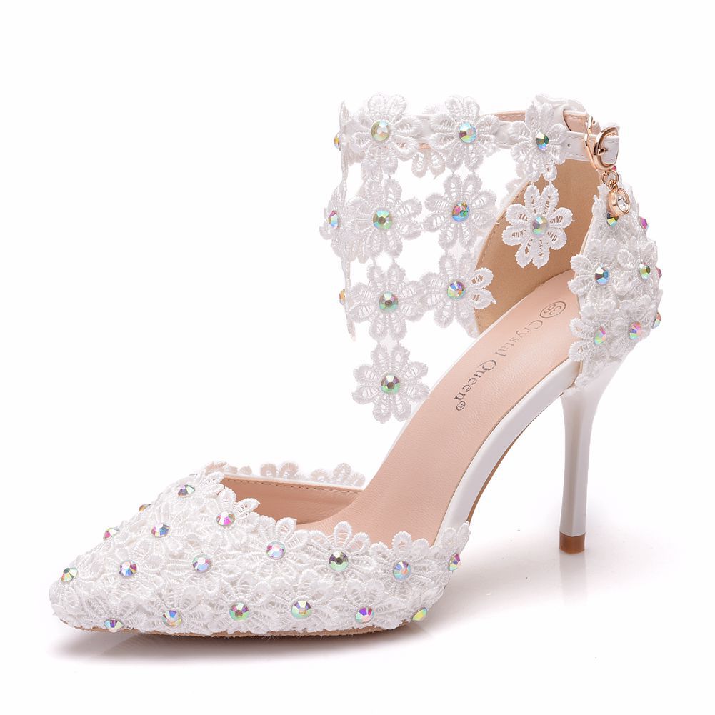 Women Tassel Ankle Strap Pointed Toe Stiletto Heel Bridal Wedding Shoes Sandals