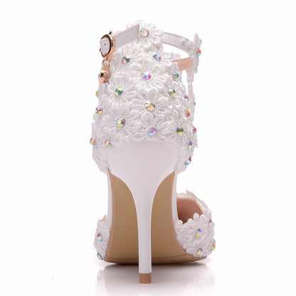 Women Tassel Ankle Strap Pointed Toe Stiletto Heel Bridal Wedding Shoes Sandals