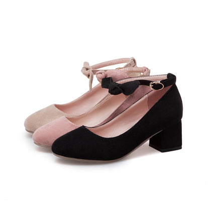 Shallow Toe Buckle Thick Heel Women Chunky Pumps