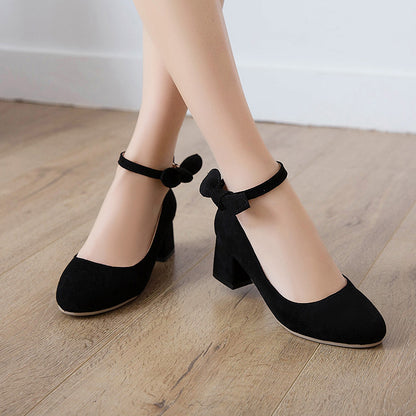 Shallow Toe Buckle Thick Heel Women Chunky Pumps